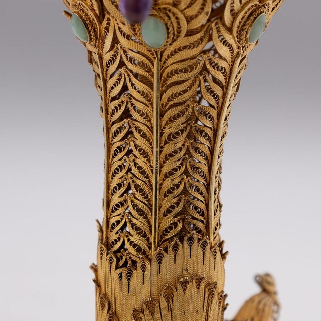 Metal 20th Century Chinese Export Silver Filigree Gem Set Cup & Cover, 1950s For Sale - Image 7 of 18