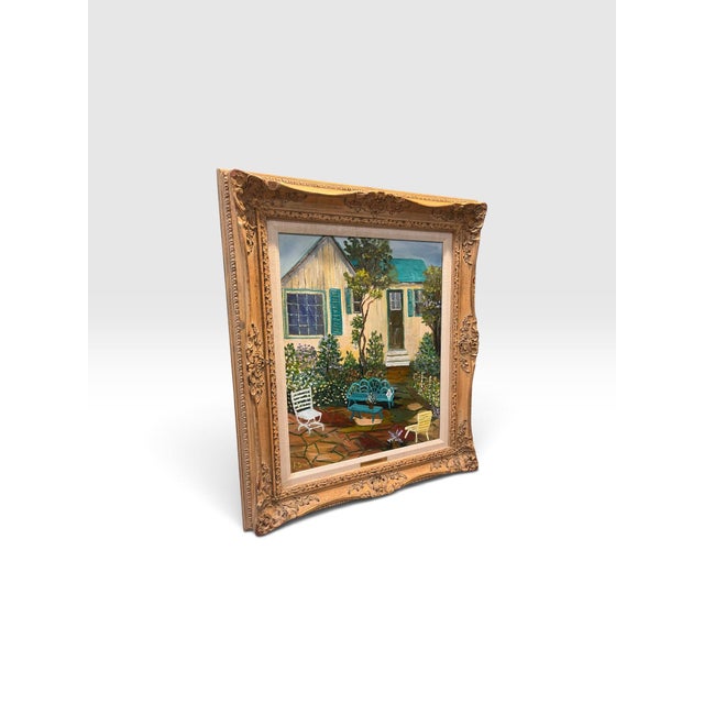 1980s Francis “Duke” Downs Palm Beach Florida Cottage Garden Original Oil on Canvas, Signed & Framed For Sale - Image 4 of 8