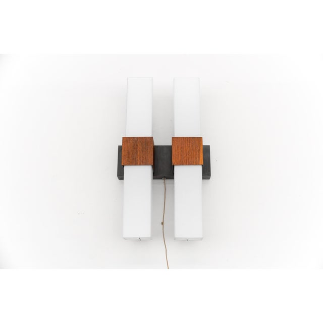 Teak and Opaline Glass Wall Lamp from Kaiser Leuchten, 1960s For Sale - Image 6 of 17