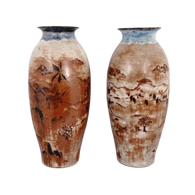 Large 28" Mid-Century Modern Chinese Ceramic Vases - A Pair For Sale - Image 4 of 10