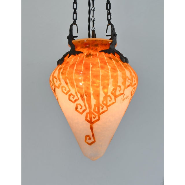 French Art Deco Pendant Light by Le Verre Francais Schneider - 1925 Cameo Lantern France For Sale - Image 10 of 15