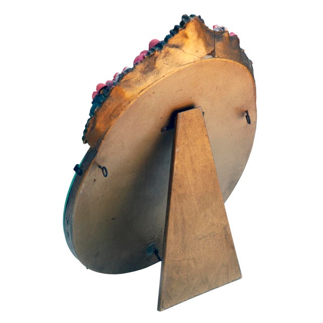 Barbola Round Floral Beveled Easel Table Mirror in Colorful Tones For Sale In Los Angeles - Image 6 of 6