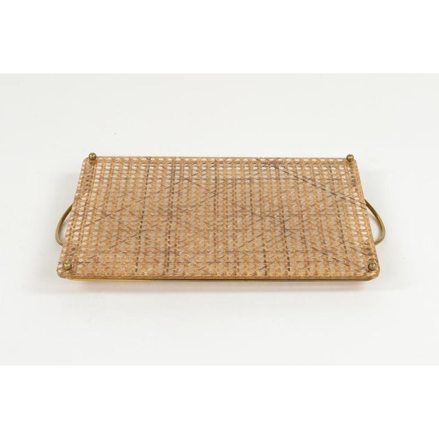 Mid-Century Acrylic Glass, Rattan and Brass Serving Tray in the style of Christian Dior, Italy, 1970s For Sale - Image 12 of 13