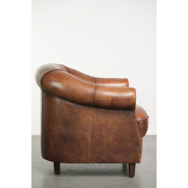Cognac-Colored Sheepskin Club Armchair For Sale - Image 3 of 14