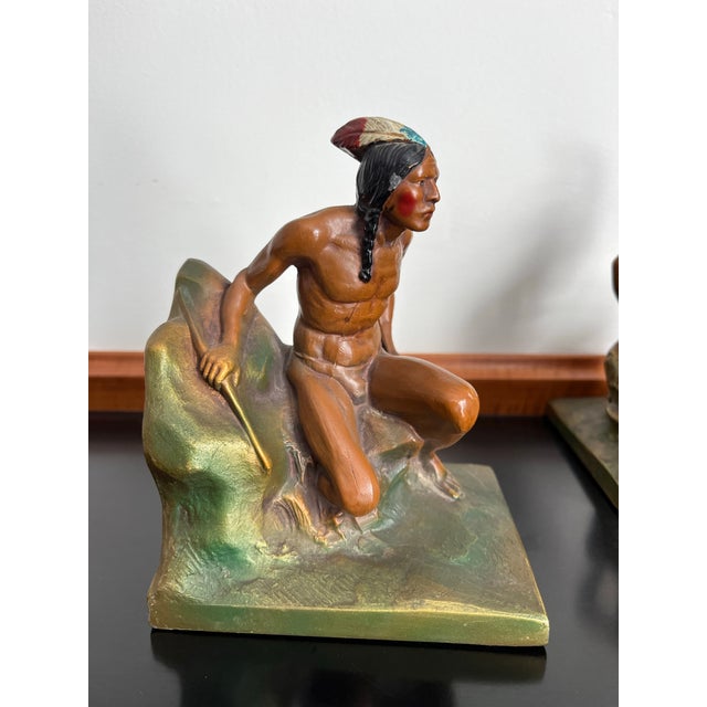 Early 20th Century Hand-Painted Native American Figural Bookends For Sale - Image 9 of 9