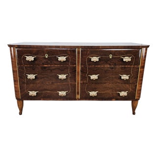 Art Deco Chest of Drawers in Walnut Burl and Brass, 1950 For Sale