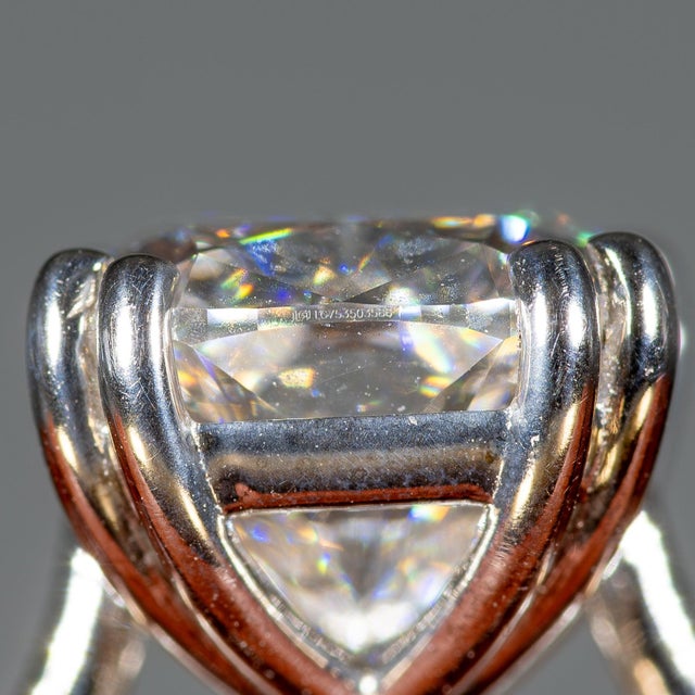 3Ct Lab Grown Diamond Ring With Blue Sapphire Accent in Solid 14 Gold, 10x8mm, Size 6.75 For Sale - Image 9 of 10