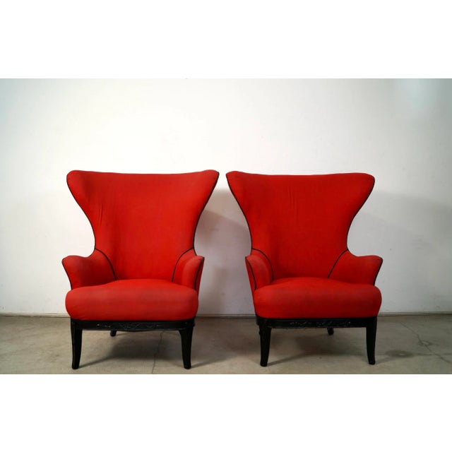 Art Deco 1930’s Hollywood Regency Butterfly Wingback Chairs - A Pair For Sale - Image 3 of 12