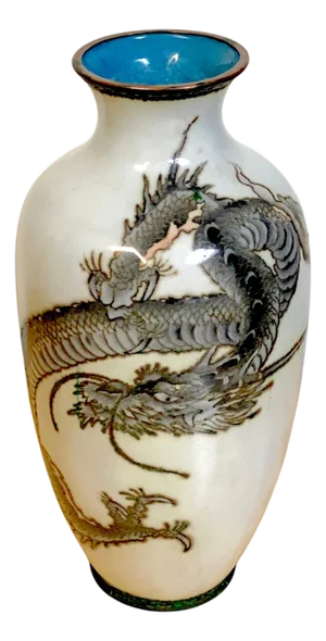 Exquisite Japanese Wireless Cloisonné Dragon Motif Vase, Meiji / Taisho Period