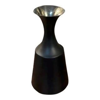Vintage Metal Vase With Chrome Interior For Sale