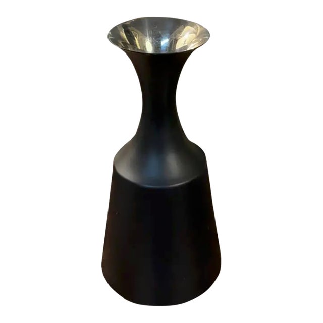 Vintage Metal Vase With Chrome Interior For Sale