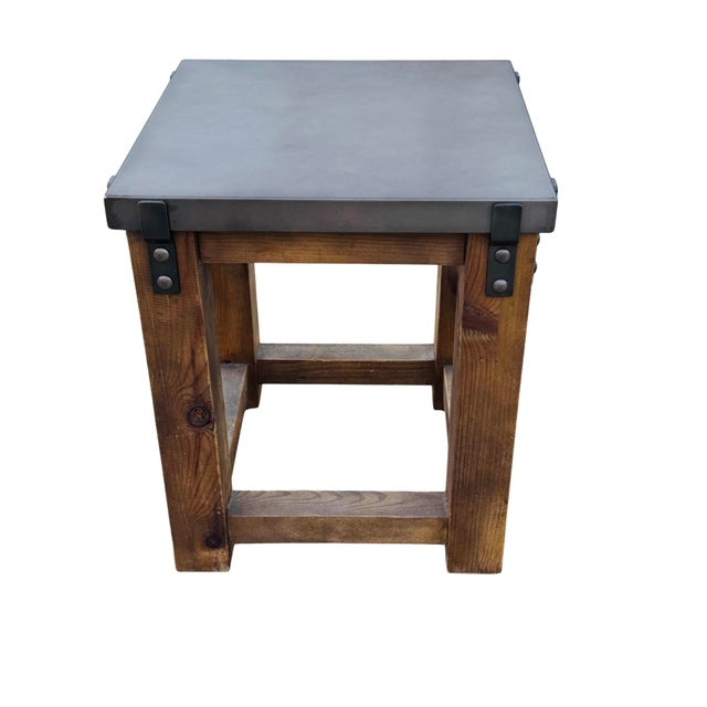 Restoration Hardware Rh Reclaimed Wood & Aged Zinc Strap Side Tables – Rustic Industrial Farmhouse Accent Tables For Sale - Image 11 of 16