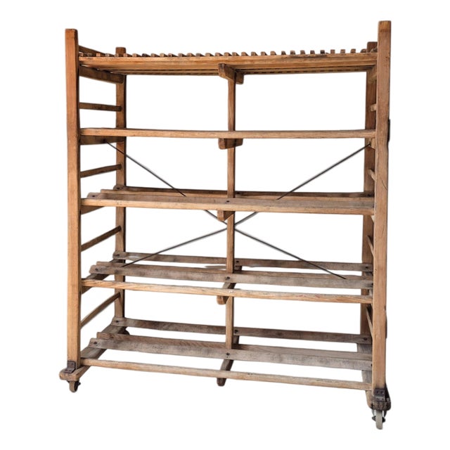 Vintage French Industrial Bakery Rack on Wheels For Sale
