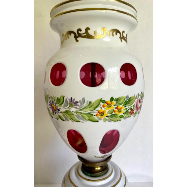 Antique Bohemian Czech Glass Floral and Brass Lamps - a Pair For Sale In Los Angeles - Image 6 of 13