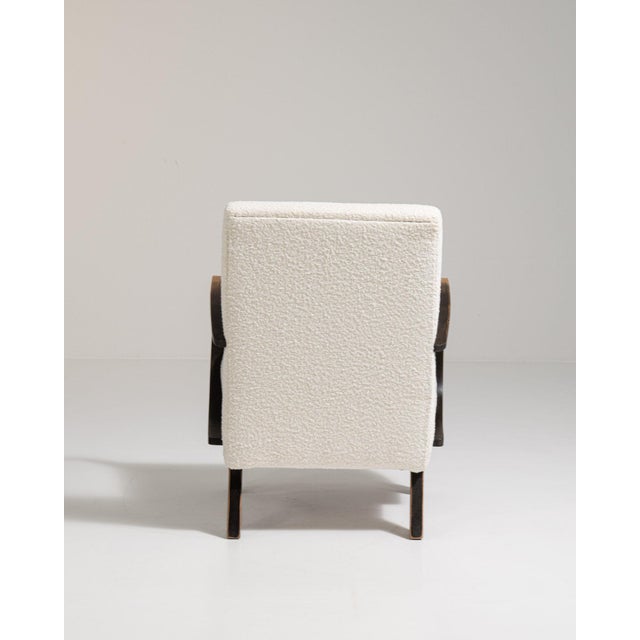20th Century Czech Republic Warm Ivory Boucle Bentwood-Arm Lounge Chair For Sale In Greensboro - Image 6 of 11