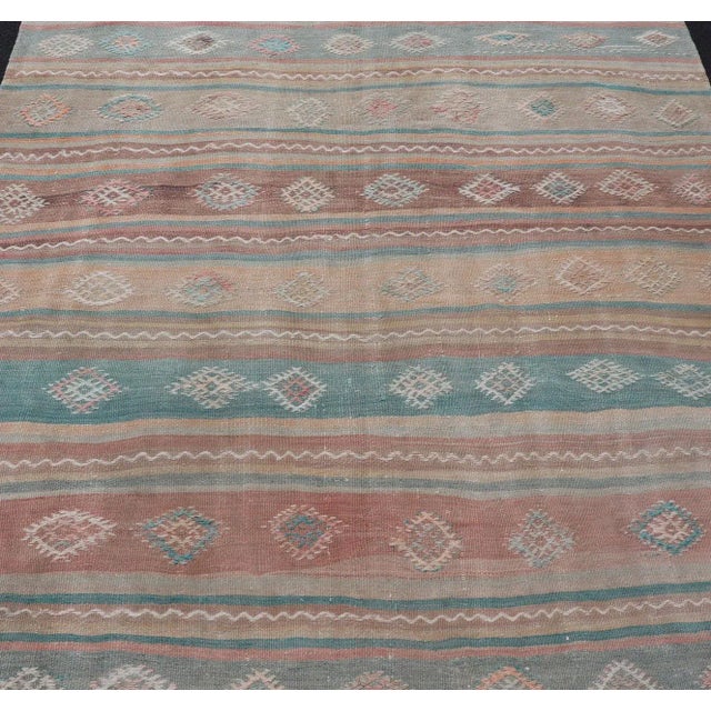 Mid 20th Century Mid 20th Century Vintage Turkish Gallery Kilim With Stripes and Tribal Motifs in Muted Tones For Sale In Atlanta - Image 6 of 13