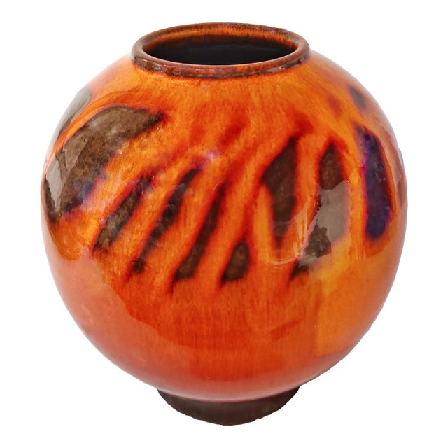 Orange Elly & Wilhelm Kuch Studio Pottery Orb Vase For Sale