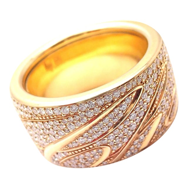 Chopard Chopardissimo 18k Yellow Gold Pave Diamond Signature Band Ring Box Paper For Sale