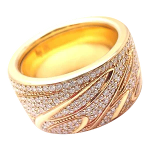 Chopard Chopardissimo 18k Yellow Gold Pave Diamond Signature Band Ring Box Paper