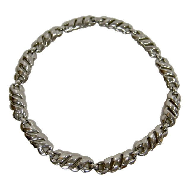 1980s Modernist Silver Plate Necklace For Sale