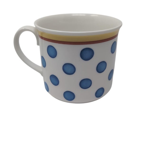 White Villeroy & Boch Twist Anna Flat Coffee Mugs Cups Set of 4 White Blue Polka Dots For Sale - Image 8 of 10