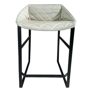 "Kekke" CounterStool — Leather Stone Wash Color Ecru Upholstery, Frame Powder-Coated Steel by Piet Boon For Sale