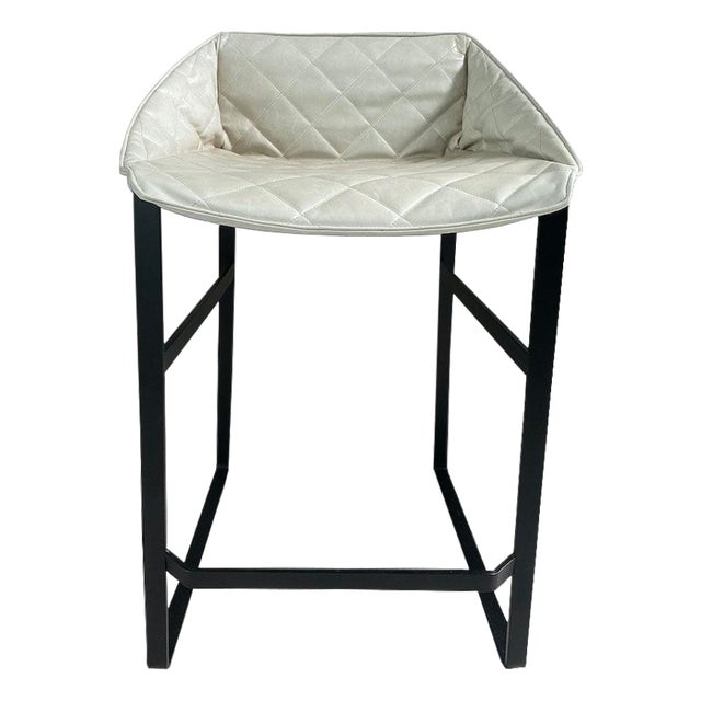 "Kekke" CounterStool — Leather Stone Wash Color Ecru Upholstery, Frame Powder-Coated Steel by Piet Boon For Sale
