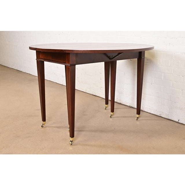 Baker Furniture Company Baker Furniture Federal Banded Mahogany Drop Leaf Dining or Breakfast Table, Newly Refinished For Sale - Image 4 of 13