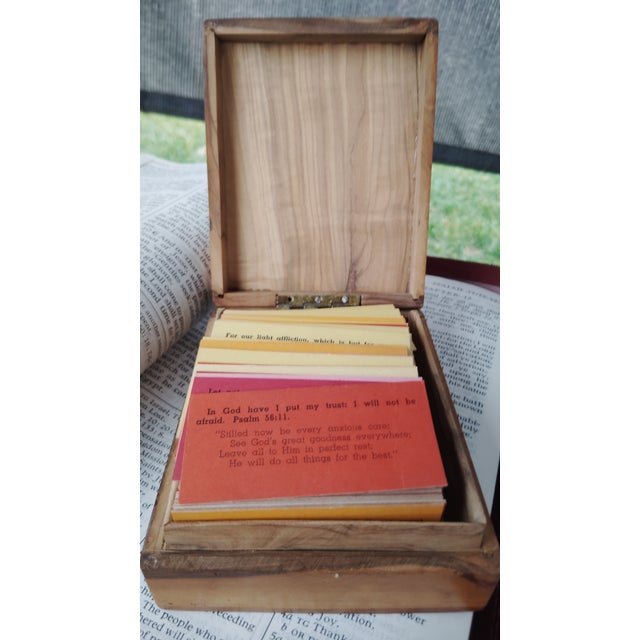 Religious Antique Holy Land Olive Wood Prayer Box, Jerusalem / Made in Palestine, Complete With Original Prayer Cards For Sale - Image 3 of 10