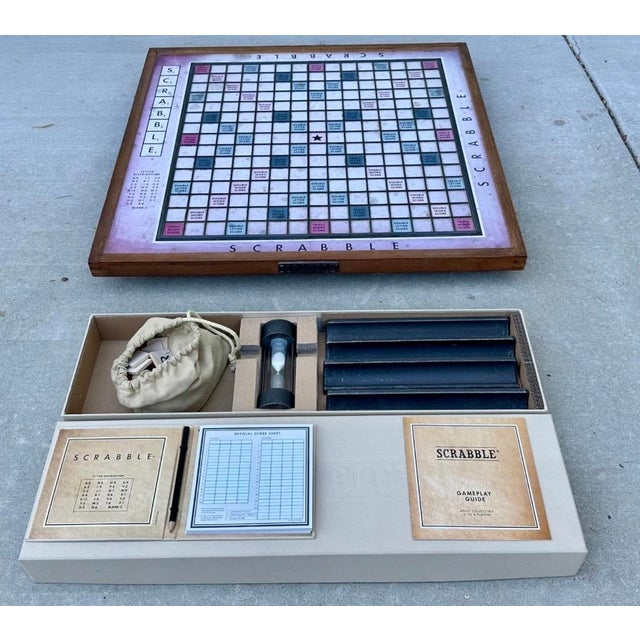 Wood Restoration Hardware Giant Tabletop Scrabble Board Set Lazy Susan For Sale - Image 7 of 13