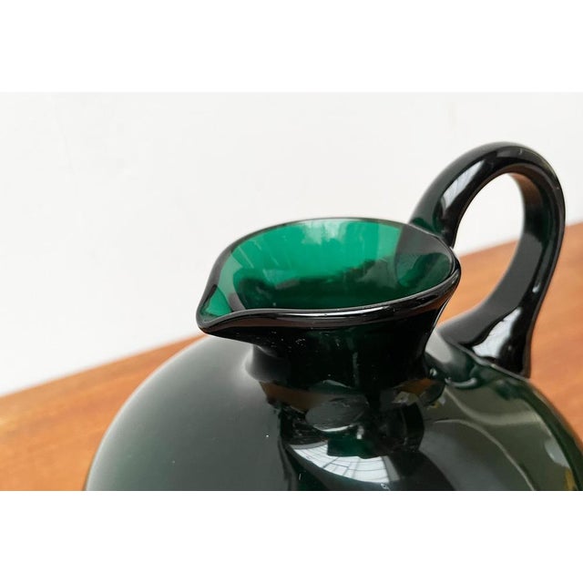 Glass Art Deco German Green Glass Jug by Prof. Bruno Mauder for Zwiesel Theresienthal, 1930s For Sale - Image 7 of 15