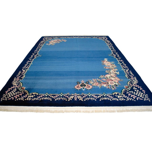1980s 1980s Handmade Rug Blue Turkish Rug - 6'6" X 9'1" For Sale - Image 5 of 18