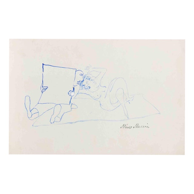 Mino Maccari, The Reading, 1950s, Watercolor For Sale