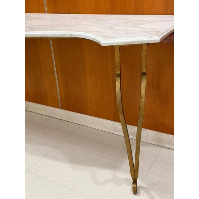 Gilt Iron Console Table With Serpentine Marble Top For Sale - Image 6 of 7
