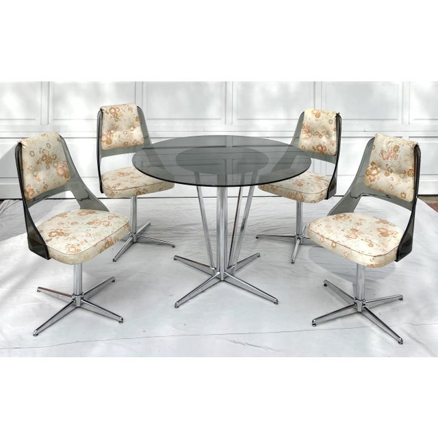 MCM Smoky Glass, Lucite and Chrome Dining Table Set For Sale - Image 13 of 13