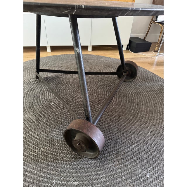 Industrial Iron and Marble Antique Dining Table For Sale - Image 3 of 7