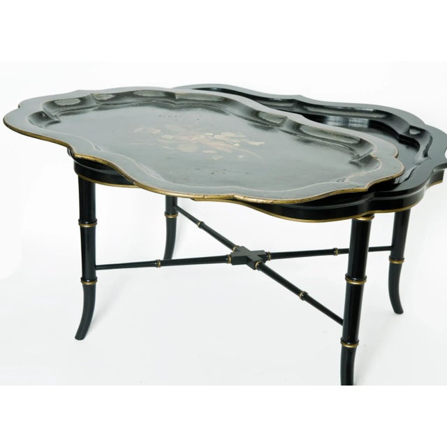 Early 20th Century Antique Ebony Tray Table with Glass Top- 3 Pieces For Sale - Image 5 of 12