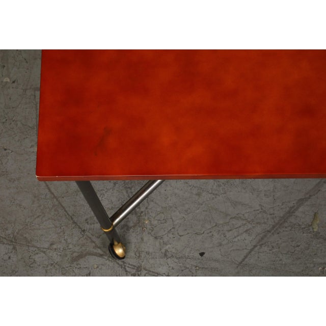 Red Midcentury Bronze and Red Lacquer 2-Piece Dining Table on Casters For Sale - Image 8 of 12