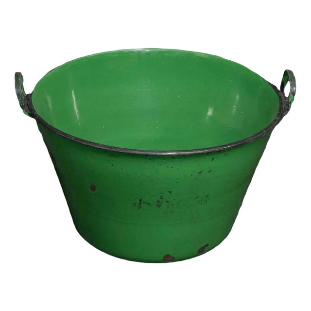 Antique Green Enamelled Bin For Sale