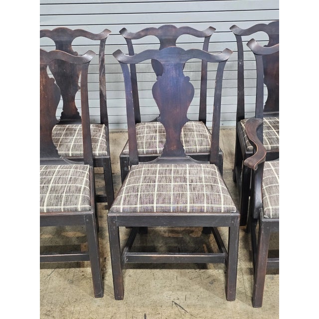 Eldred Wheeler Set of 6 Late 20th Century Eldred Wheeler Dining Room Chairs Black Finish Black Check Seats For Sale - Image 4 of 10