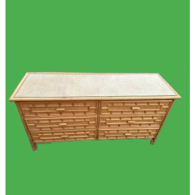 Vintage Organic Modern Restored Woven Rattan Sideboard,Credenza,Console,Dresser With Bamboo Trim Accents For Sale - Image 9 of 11