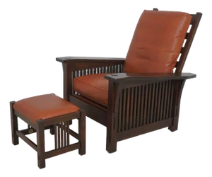 Stickley Mission Oak Leather Morris Chair With Ottoman