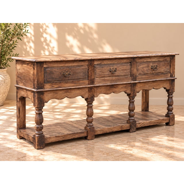 Large English Oak Console Table with Three Drawers, 1880s For Sale - Image 3 of 8