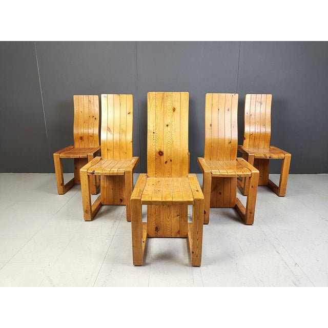 1970s Vintage Pine Wood Dining Chairs, 1970s, Set of 6 For Sale - Image 5 of 12
