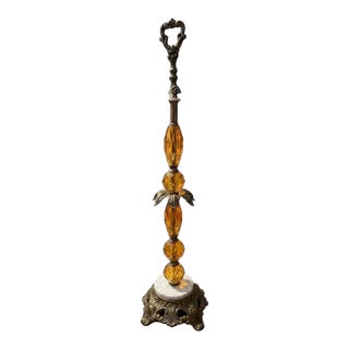 Mid 20th Century Hollywood Regency Amber Lucite, Brass and Marble Smoking Pedestal For Sale