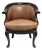 Vintage Leather Barrel Back Accent Chair With Carved Wood Frame For Sale