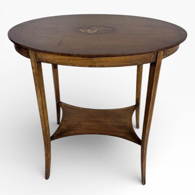 Wood Antique Edwardian Oval Side Table in Wood with Inlay and Tapered Legs For Sale - Image 7 of 7