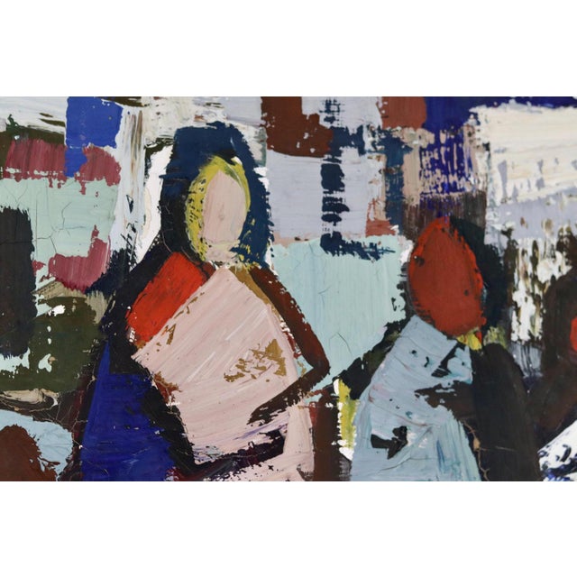 1970's Large Swedish Modernist Oil Painting" People "by Gösta Falck- Vintage & Framed. An exquisite oil painting featuring...