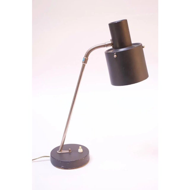 Gooseneck table lamp manufactured by Ewå Belysning of Värnamo of Sweden circa 1950s. Composed of a slate gray lacquered...