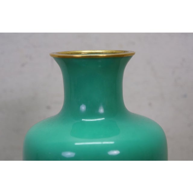 Antique Japanese Ando Jubei Celadon Wireless Cloisonne Vase Urn 10" For Sale - Image 11 of 13